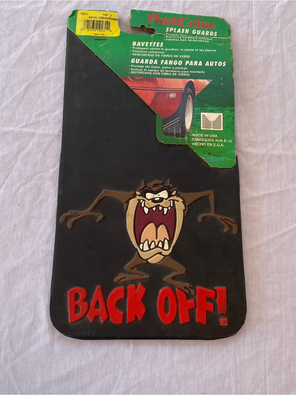Vintage Taz “Back Off!” Splash Guards Mud Flap Warner Bros Looney Tunes 1993 NOS